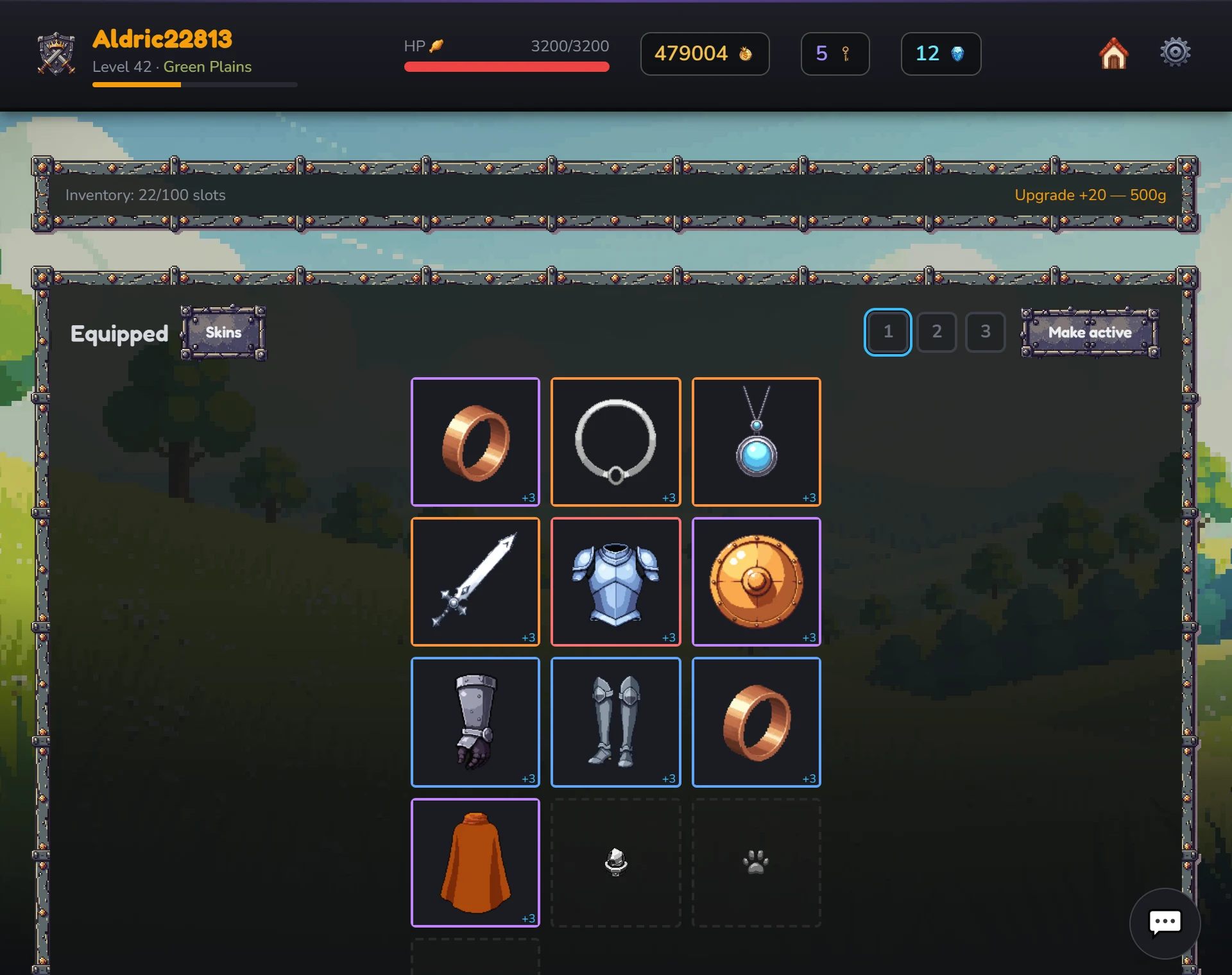 Inventory and paper doll equipment screen in Kingdoms of Iron