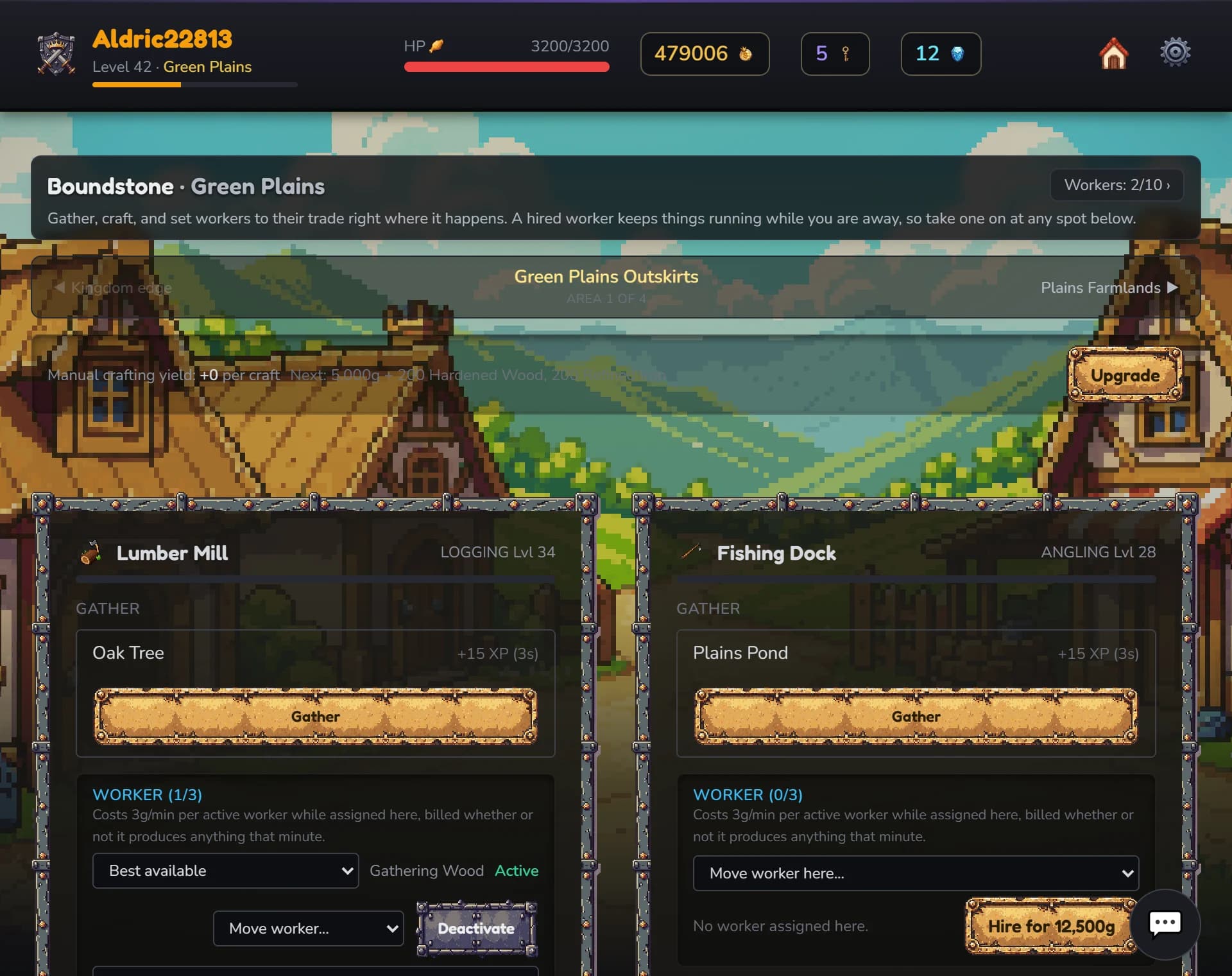 Village screen with gathering and crafting in Kingdoms of Iron